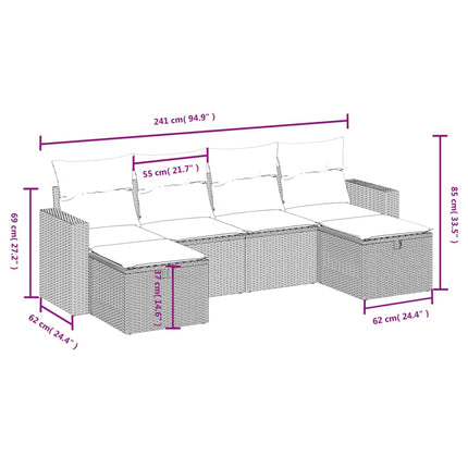 sofasæt til haven 6 dele med hynder polyrattan beige