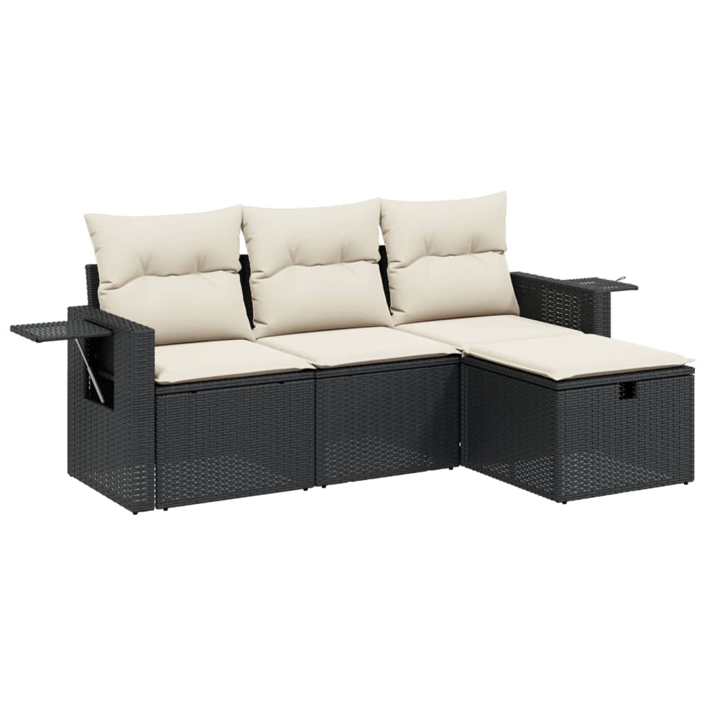 sofasæt til haven 4 dele med hynder polyrattan sort