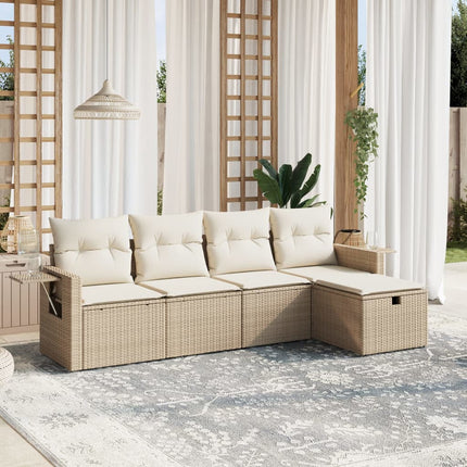 sofasæt til haven 5 dele med hynder polyrattan beige