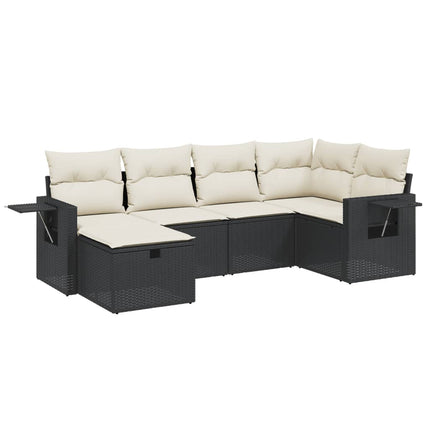 sofasæt til haven 6 dele med hynder polyrattan sort