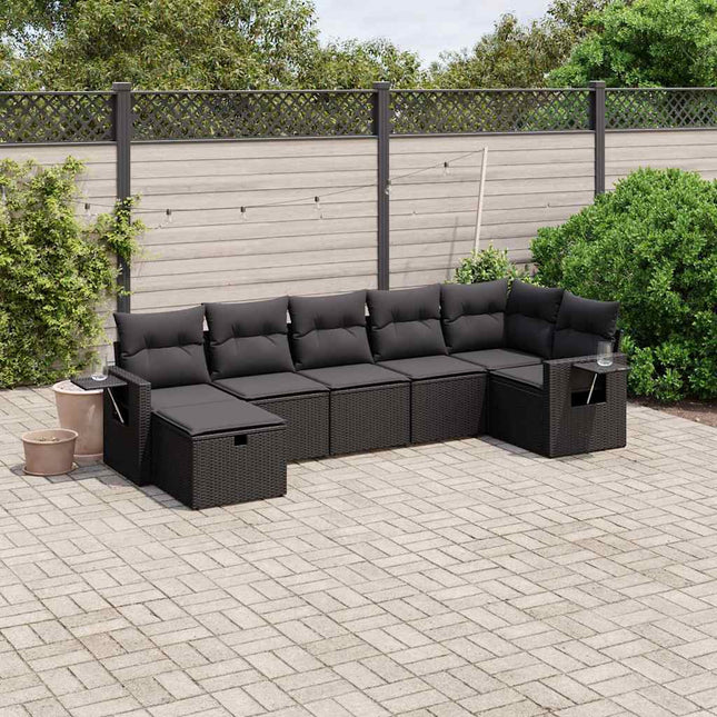 sofasæt til haven 7 dele med hynder polyrattan sort