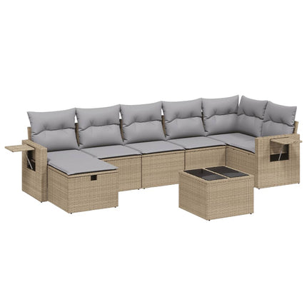 havesofasæt 8 dele med hynder polyrattan beige