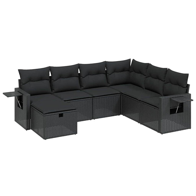 sofasæt til haven 7 dele med hynder polyrattan sort