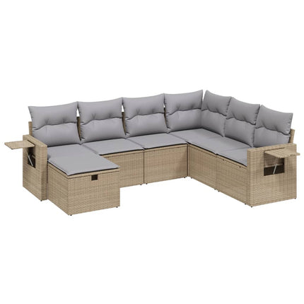 havesofasæt 7 dele med hynder polyrattan beige