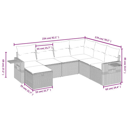 havesofasæt 7 dele med hynder polyrattan beige