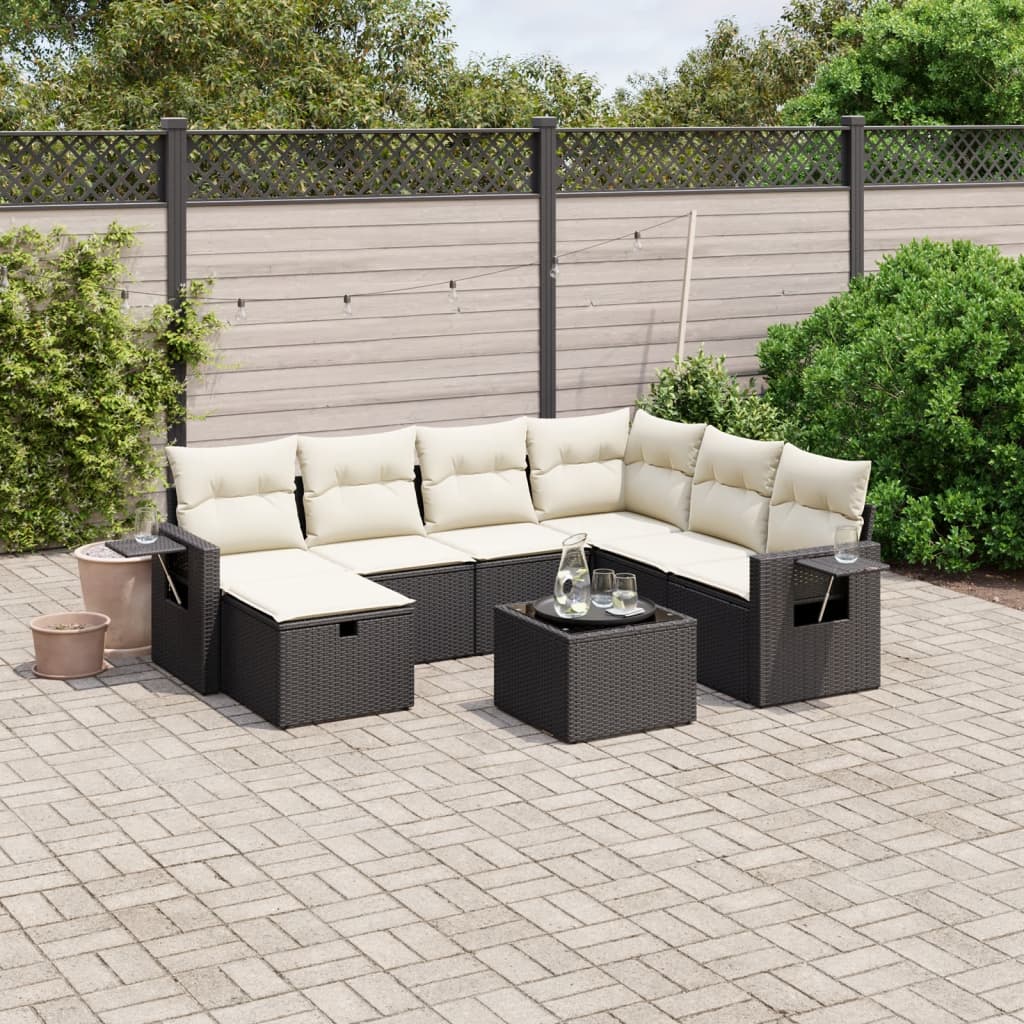 sofasæt til haven 8 dele med hynder polyrattan sort