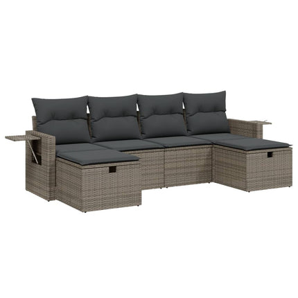 sofasæt til haven 6 dele med hynder polyrattan grå