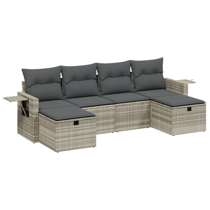 sofasæt til haven 6 dele med hynder polyrattan lysegrå