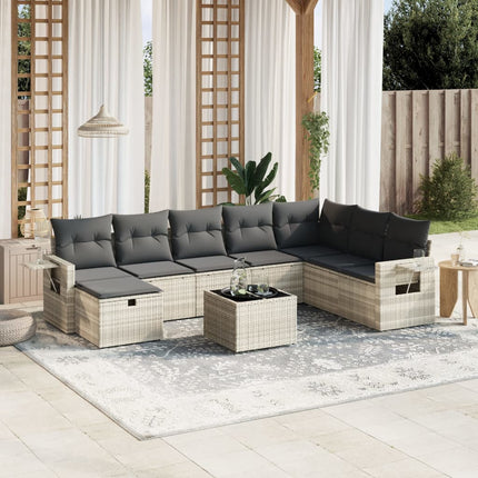 sofasæt til haven 9 dele med hynder polyrattan lysegrå