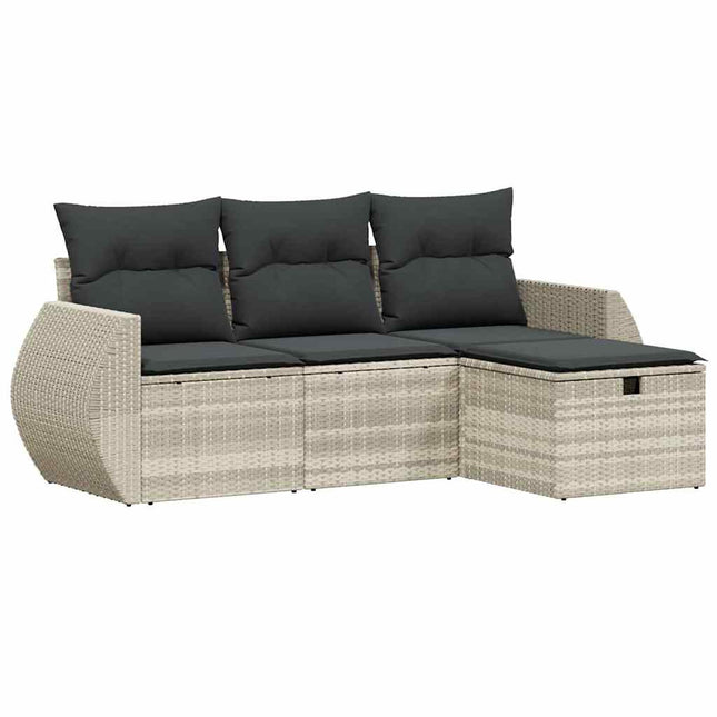 sofasæt til haven 4 dele med hynder polyrattan lysegrå