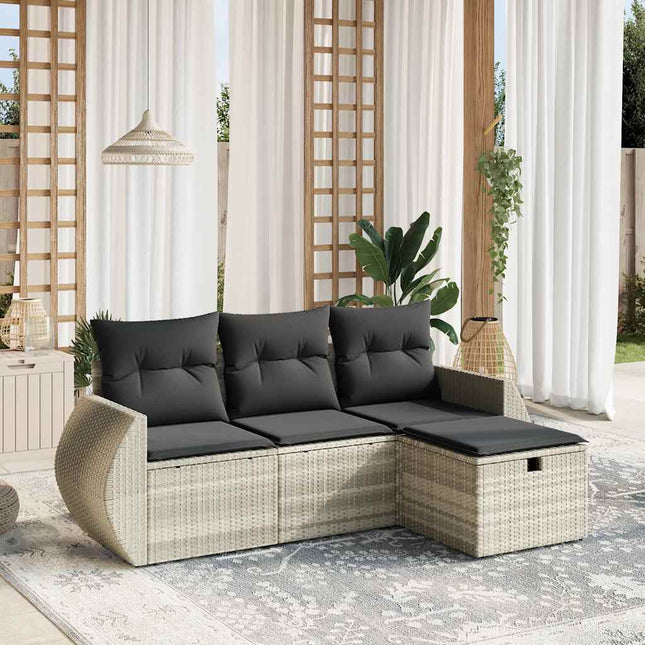 sofasæt til haven 4 dele med hynder polyrattan lysegrå