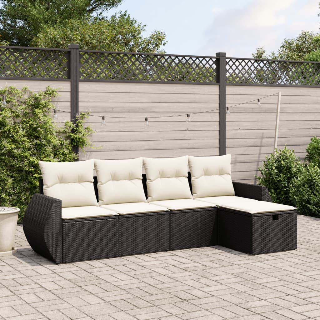 sofasæt til haven 5 dele med hynder polyrattan sort
