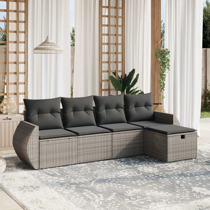sofasæt 5 dele med hynder polyrattan grå