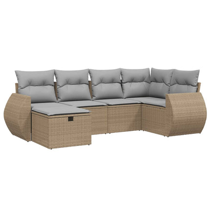 havesofasæt 6 dele med hynder polyrattan beige