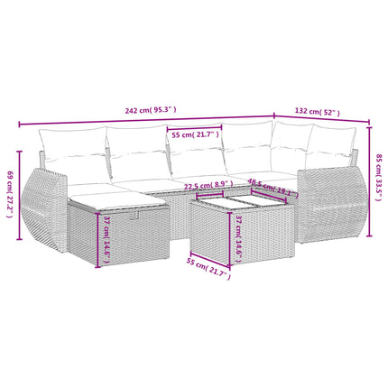 sofasæt til haven 7 dele med hynder polyrattan sort