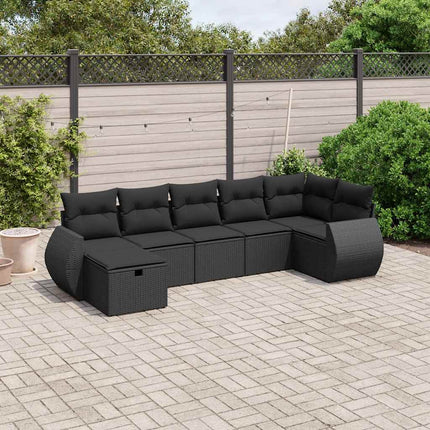 sofasæt til haven 7 dele med hynder polyrattan sort