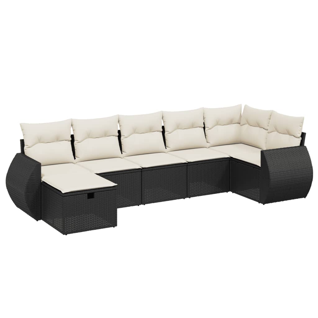 sofasæt til haven 7 dele med hynder polyrattan sort