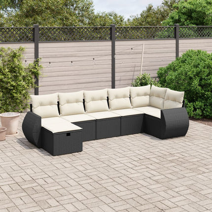 sofasæt til haven 7 dele med hynder polyrattan sort