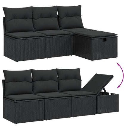 sofasæt til haven 7 dele med hynder polyrattan sort