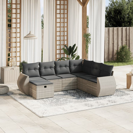 sofasæt til haven 7 dele med hynder polyrattan lysegrå