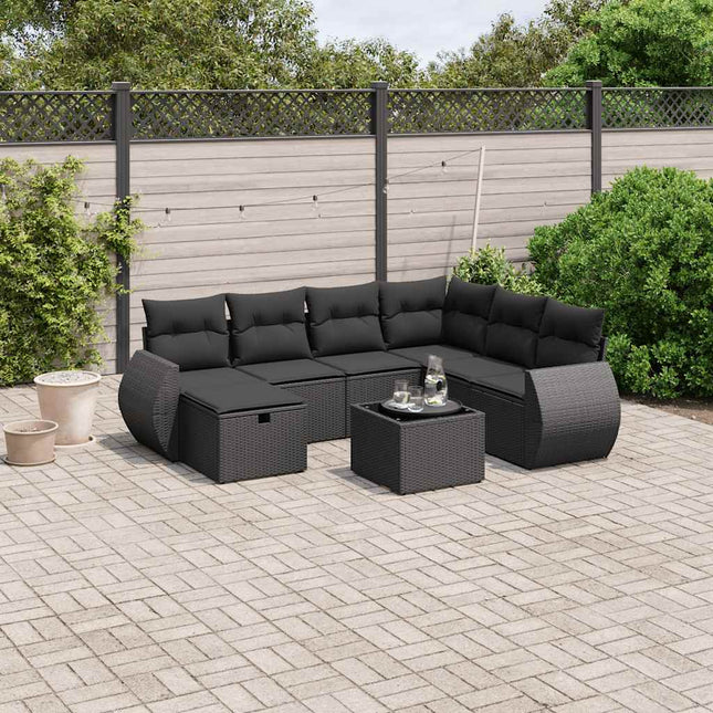 sofasæt til haven 8 dele med hynder polyrattan sort