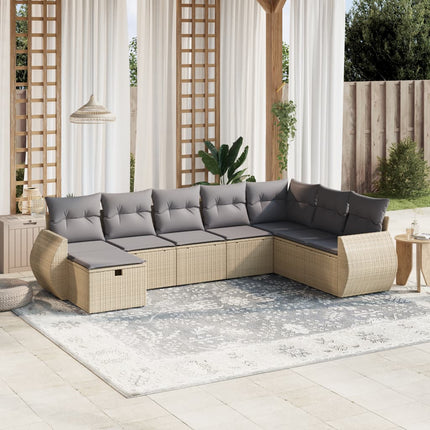 havesofasæt 8 dele med hynder polyrattan beige