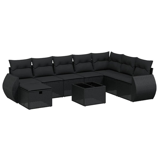 sofasæt til haven 9 dele med hynder polyrattan sort