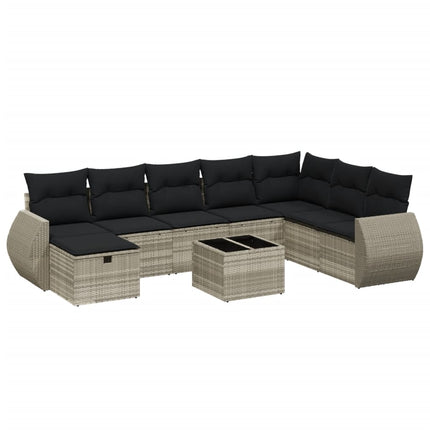 sofasæt til haven 9 dele med hynder polyrattan lysegrå