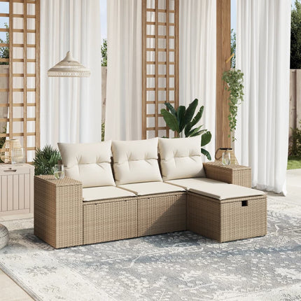 sofasæt til haven 4 dele med hynder polyrattan beige