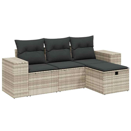 sofasæt til haven 4 dele med hynder polyrattan lysegrå