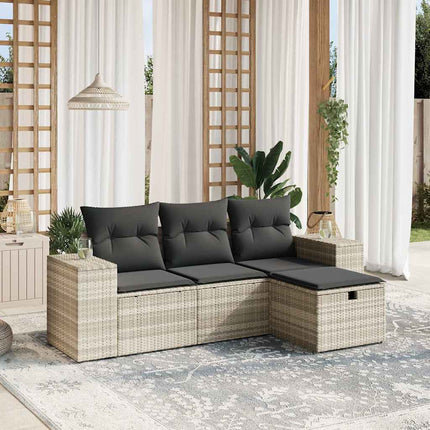 sofasæt til haven 4 dele med hynder polyrattan lysegrå