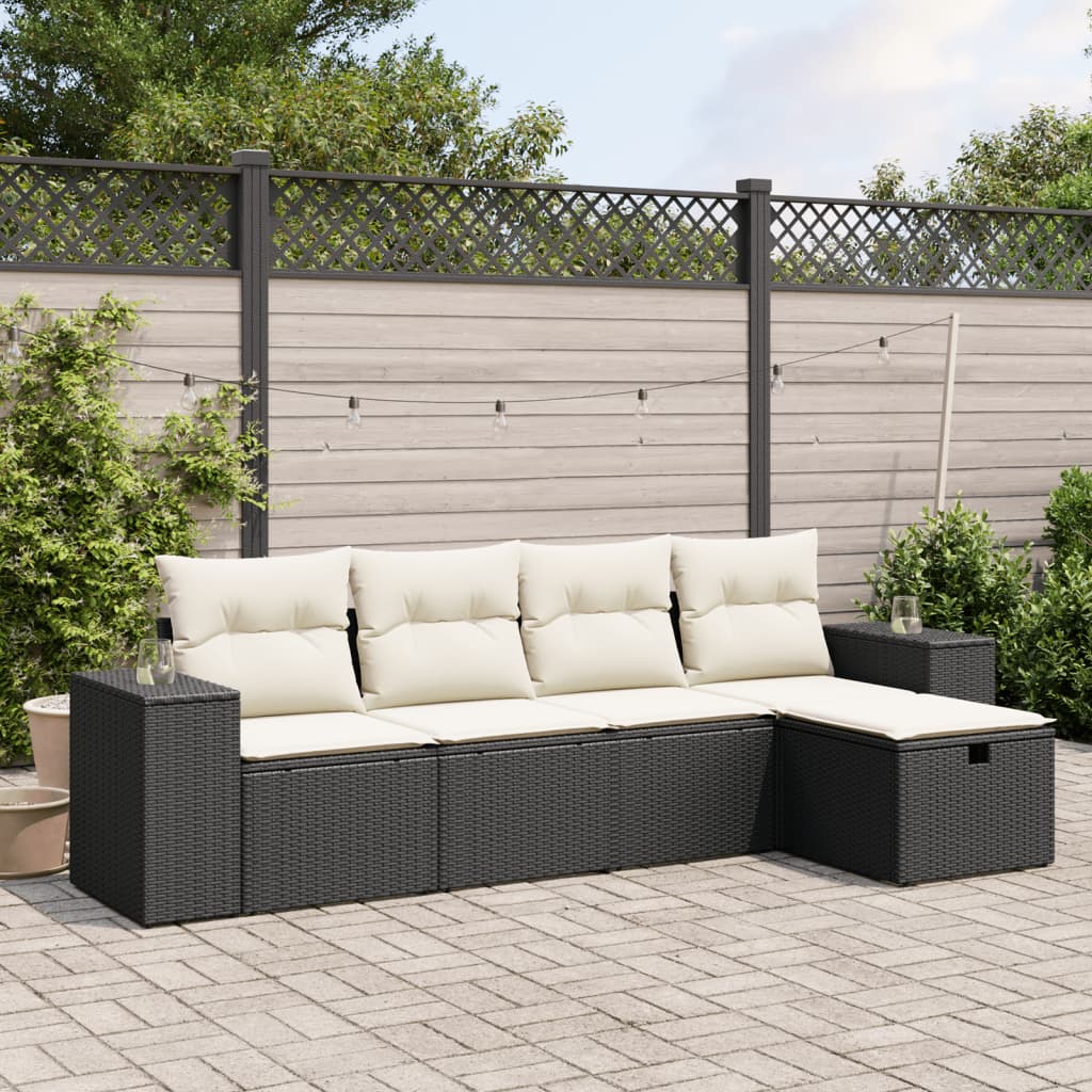 sofasæt til haven 5 dele med hynder polyrattan sort