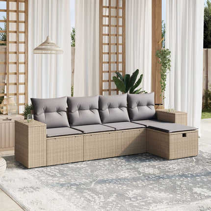havesofasæt 5 dele med hynder polyrattan beige