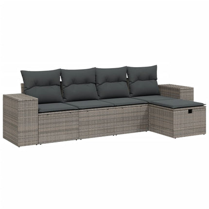 sofasæt 5 dele med hynder polyrattan grå