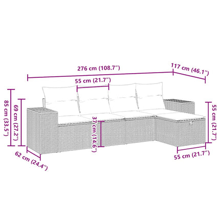 sofasæt 5 dele med hynder polyrattan lysegrå