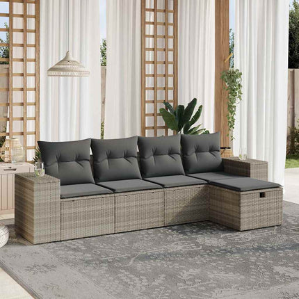 sofasæt 5 dele med hynder polyrattan lysegrå