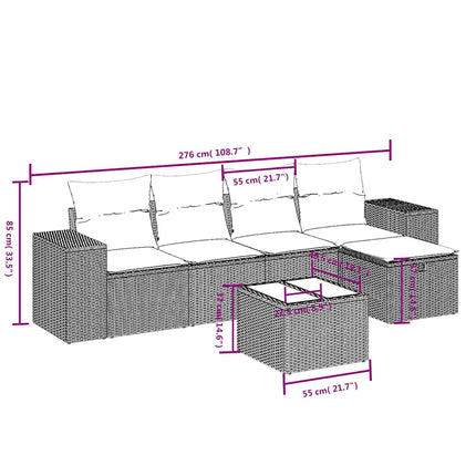 sofasæt til haven 6 dele med hynder polyrattan sort