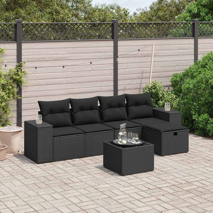 sofasæt til haven 6 dele med hynder polyrattan sort