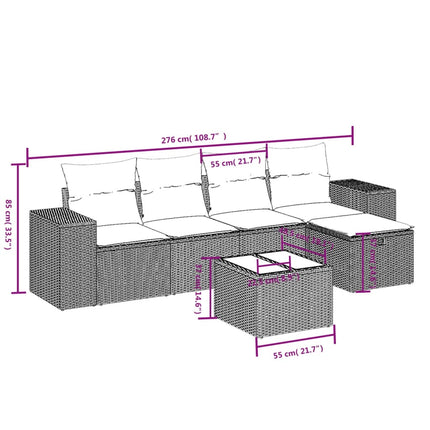 sofasæt til haven 6 dele med hynder polyrattan grå