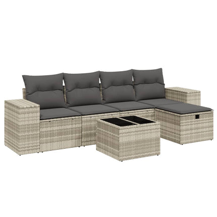sofasæt til haven 6 dele med hynder polyrattan lysegrå
