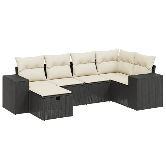 sofasæt til haven 6 dele med hynder polyrattan sort
