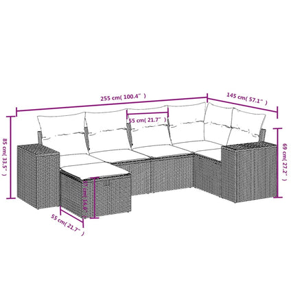 sofasæt til haven 6 dele med hynder polyrattan lysegrå