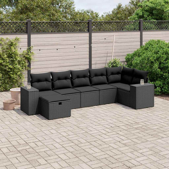 sofasæt til haven 7 dele med hynder polyrattan sort