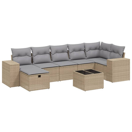 havesofasæt 8 dele med hynder polyrattan beige