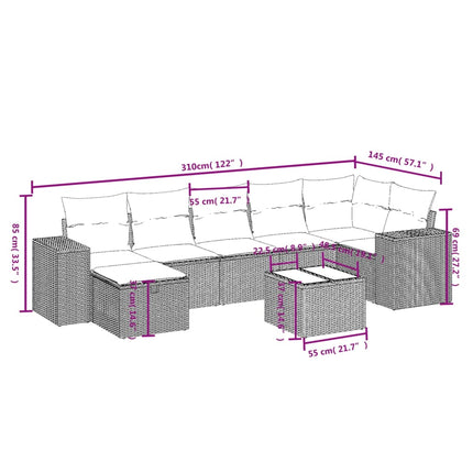 havesofasæt 8 dele med hynder polyrattan beige