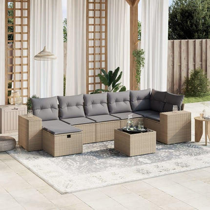 havesofasæt 8 dele med hynder polyrattan beige