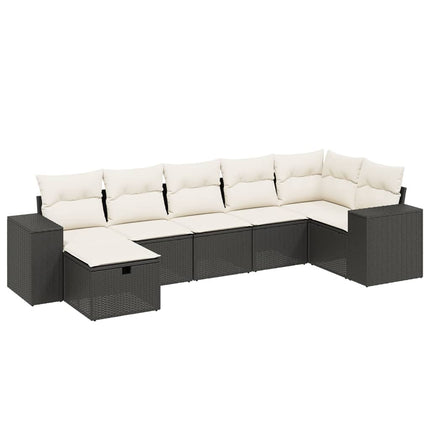 sofasæt til haven 7 dele med hynder polyrattan sort