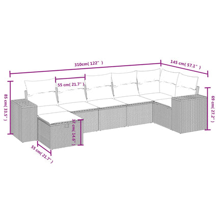 havesofasæt 7 dele med hynder polyrattan beige