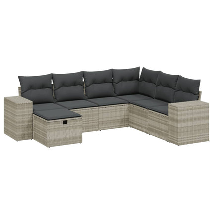 sofasæt til haven 7 dele med hynder polyrattan lysegrå