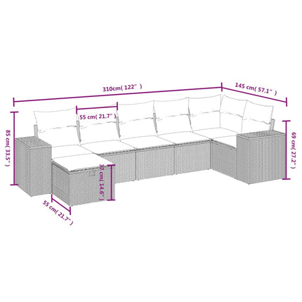 sofasæt til haven 7 dele med hynder polyrattan lysegrå